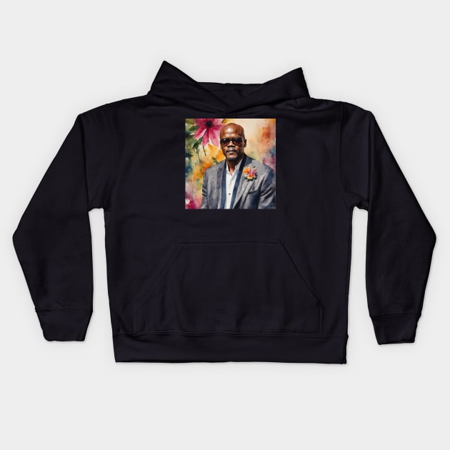 Samuel L. Jackson watercolor actor Kids Hoodie by nonagobich